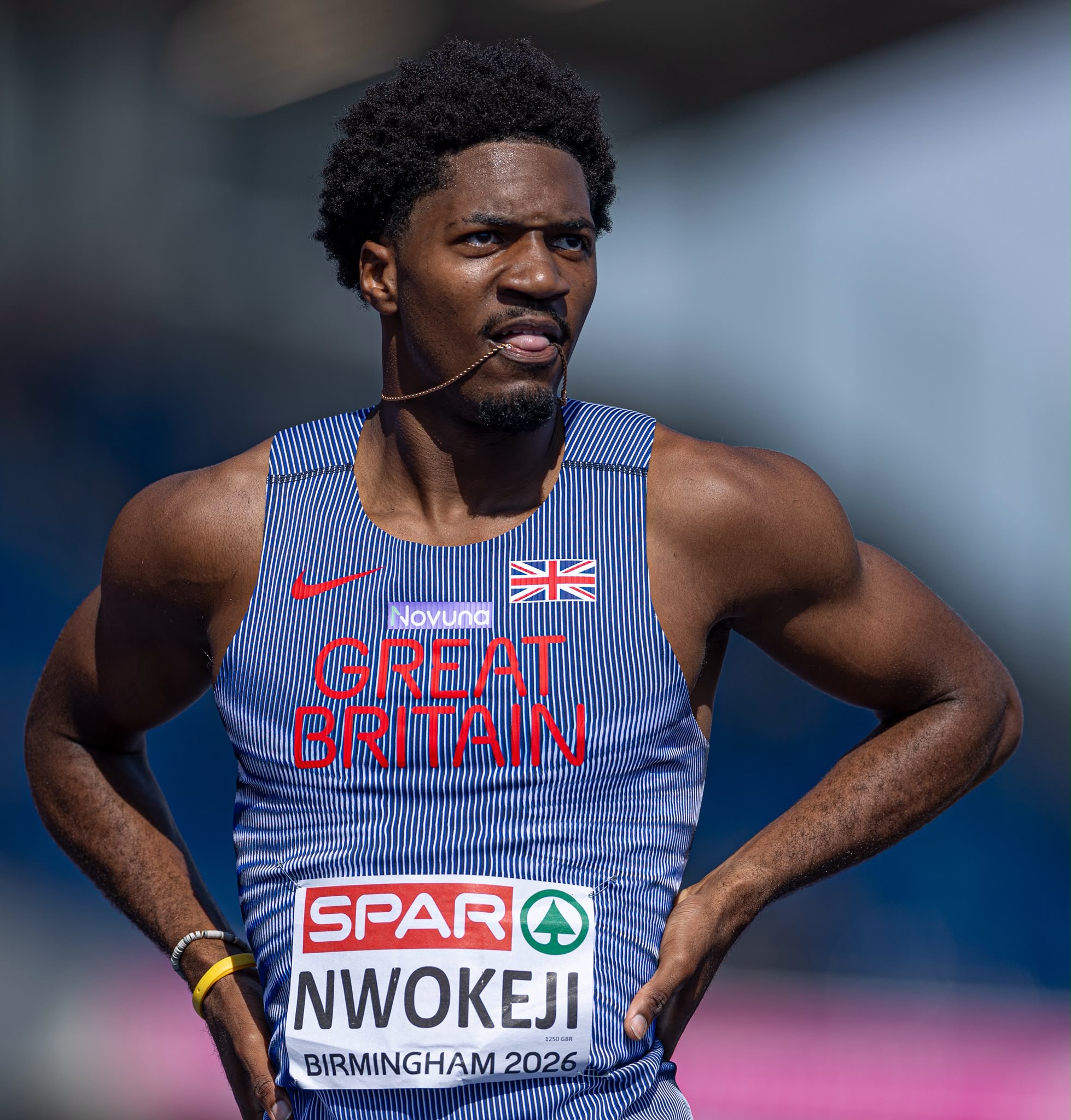 Ebuka Nwokeji in the Great Britain vest at the 2026 European Championships in Birmingham